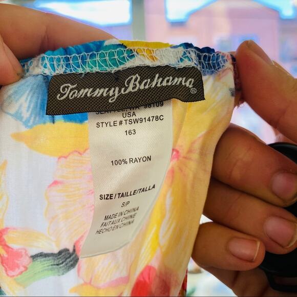 TOMMY BAHAMA White Green Tropical Floral Print Maxi Tank Tie Beachy Dress S - Picture 7 of 10